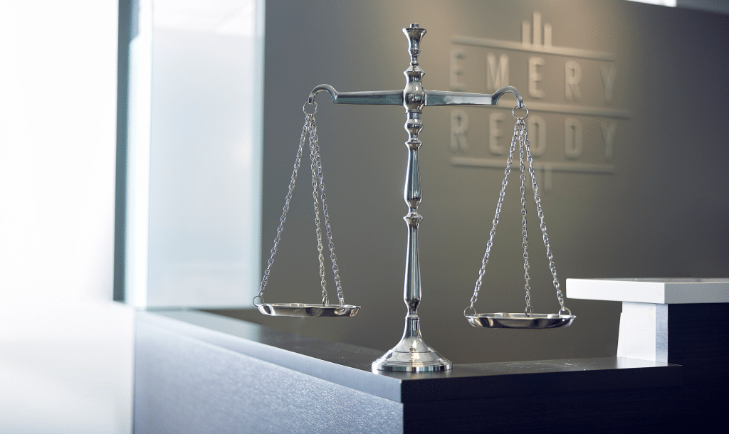 scales of justice in the emery reddy reception area